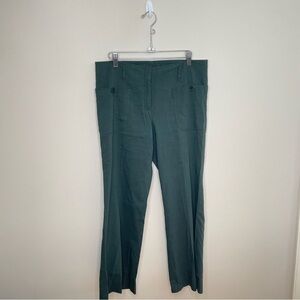 Theory Harper B Pants Linen Wide Straight Leg Trousers GREEN Size 8